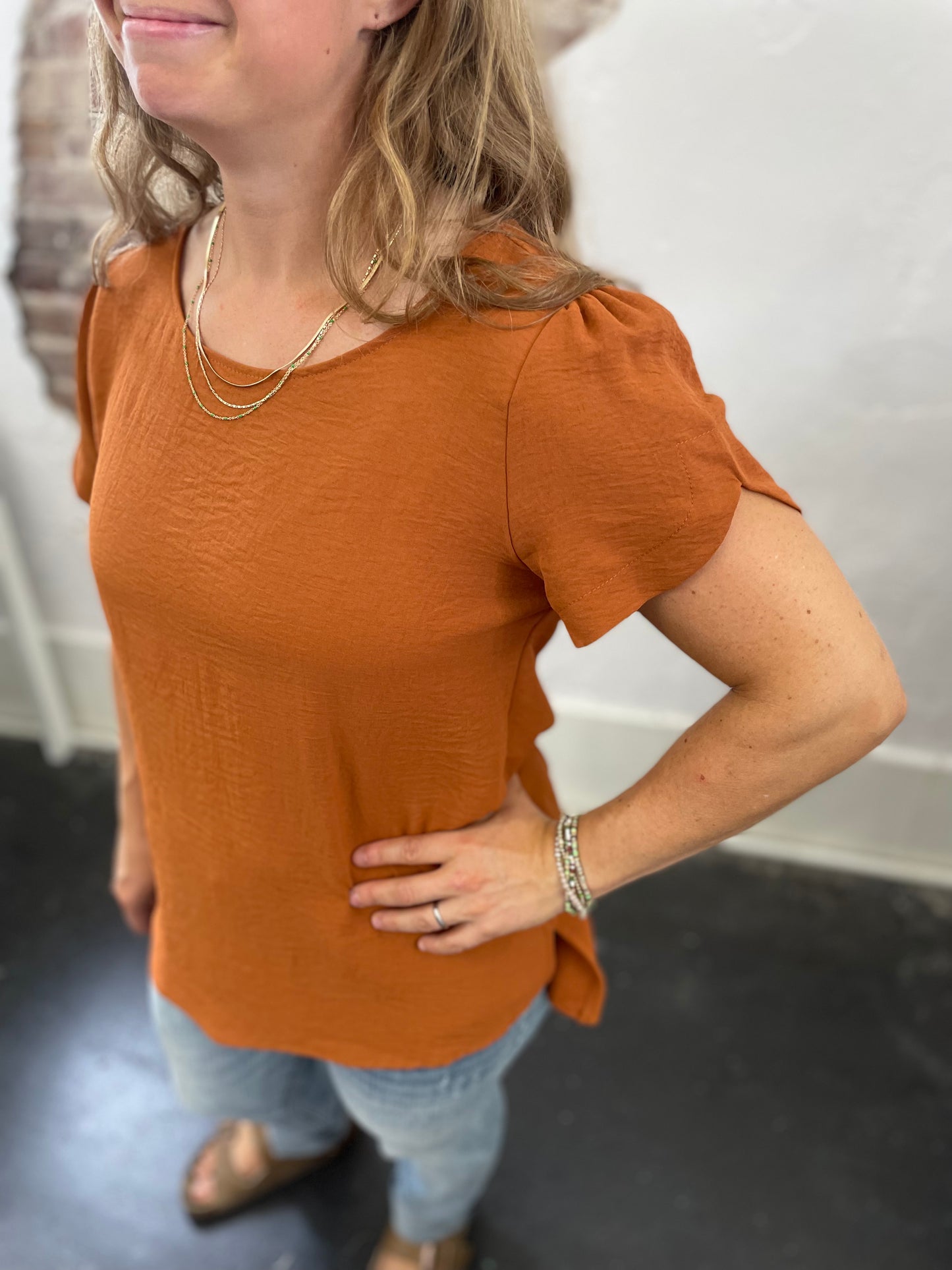 Notched Sleeve Round Neck Tee