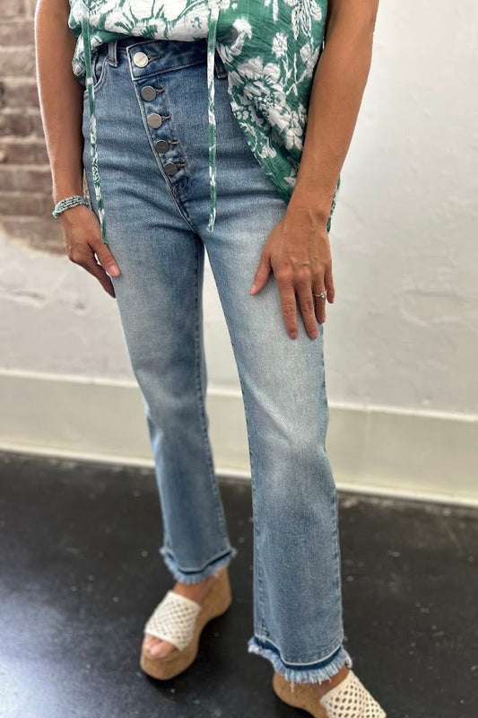 Hi-Rise Cross Over Straight Jeans