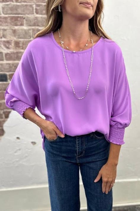 Dolman Sleeve Top with Smocked Sleeves