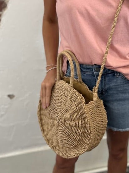 Round Circle Straw Clutch Bag