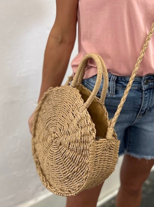 Round Circle Straw Clutch Bag