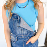 High neck tank top. Fitted style. Perfect for layering and summertime!