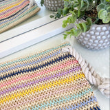 Rope Handle Striped Straw Crochet Pouch