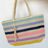Tassel Striped Straw Tote Bag