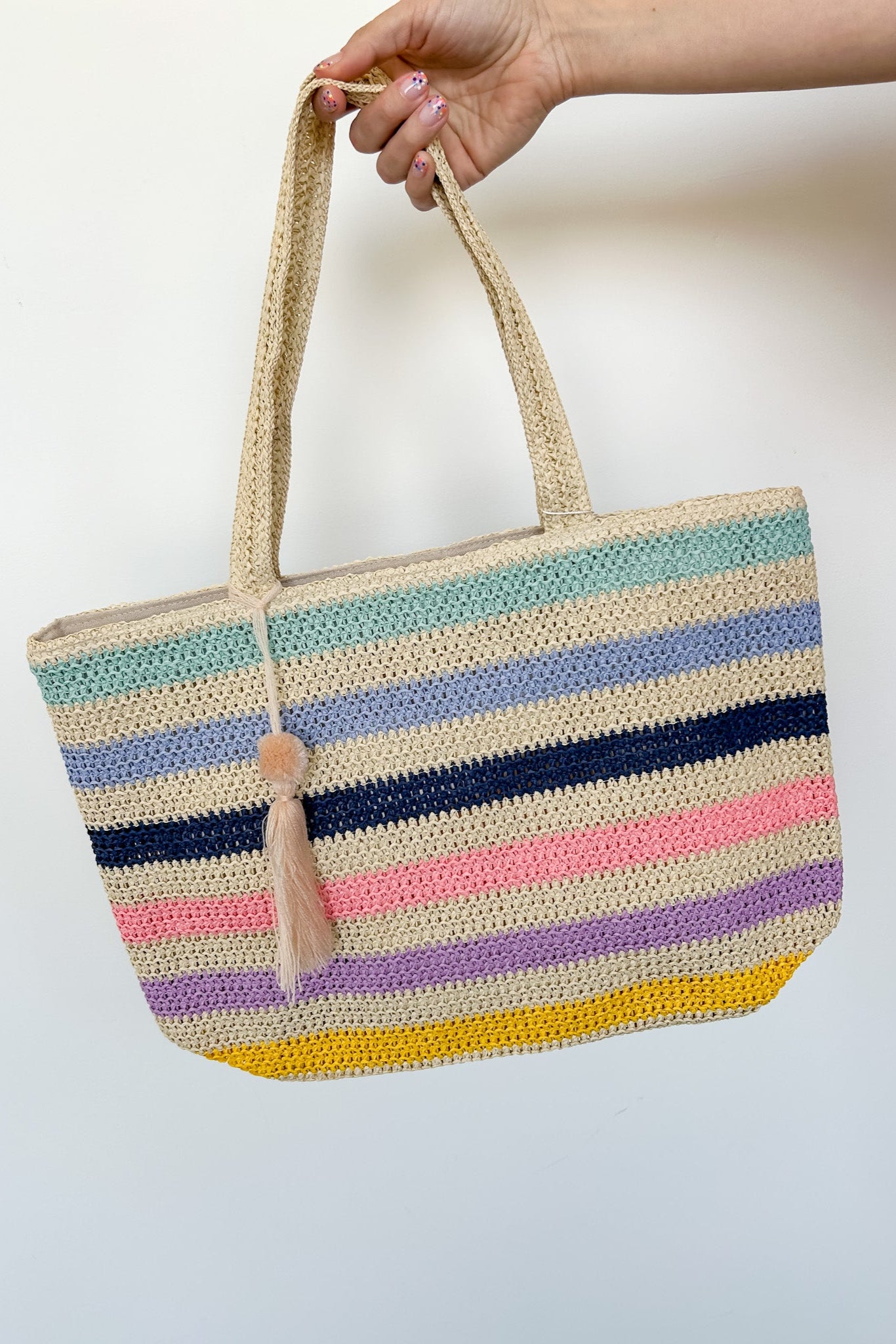 Tassel Striped Straw Tote Bag