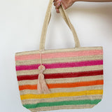 Tassel Striped Straw Tote Bag