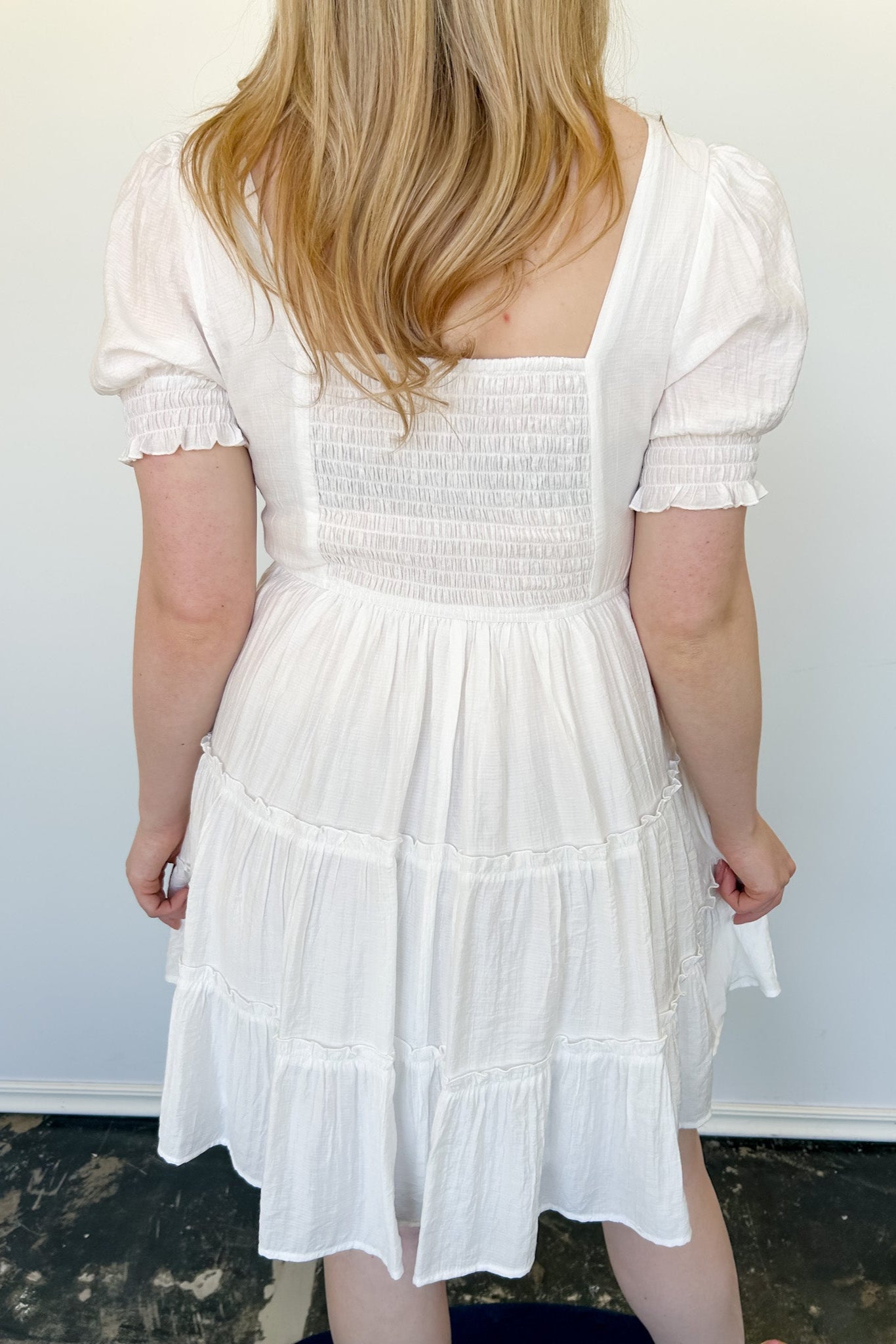 Walk This Way Smocked Mini Dress White / M Walk This Way Smocked Mini Dress White / M