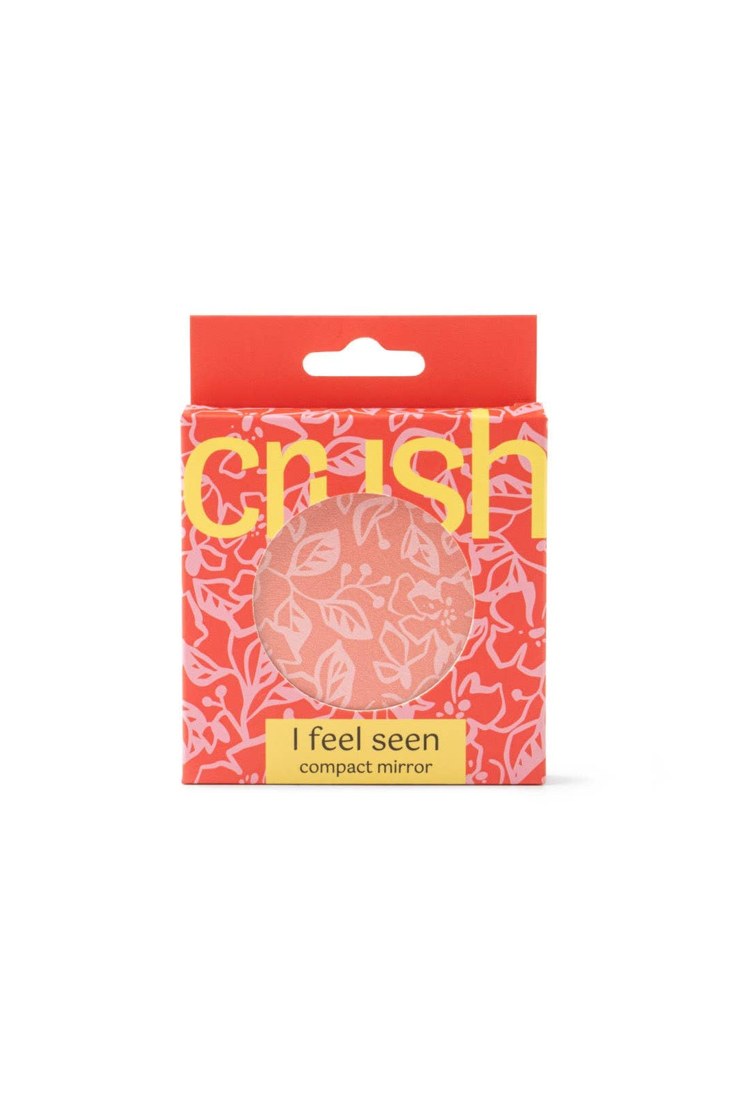 Compact mirror packaging with 'crash' branding on a white background