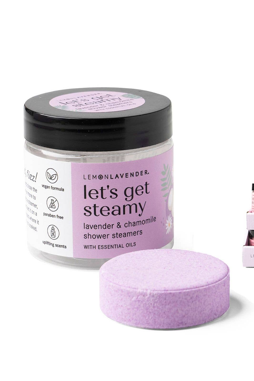 Lemon Lavender 'let's get steamy' shower steamer set on a white background