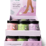 Display of Lemon Lavender 'Let's Get Steamy' shower bars with a pink box on a white background.