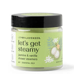 Jar of Lemon Lavender 'let's get steamy' shower steamers on a white background