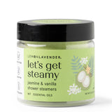 Jar of Lemon Lavender 'let's get steamy' shower steamers on a white background