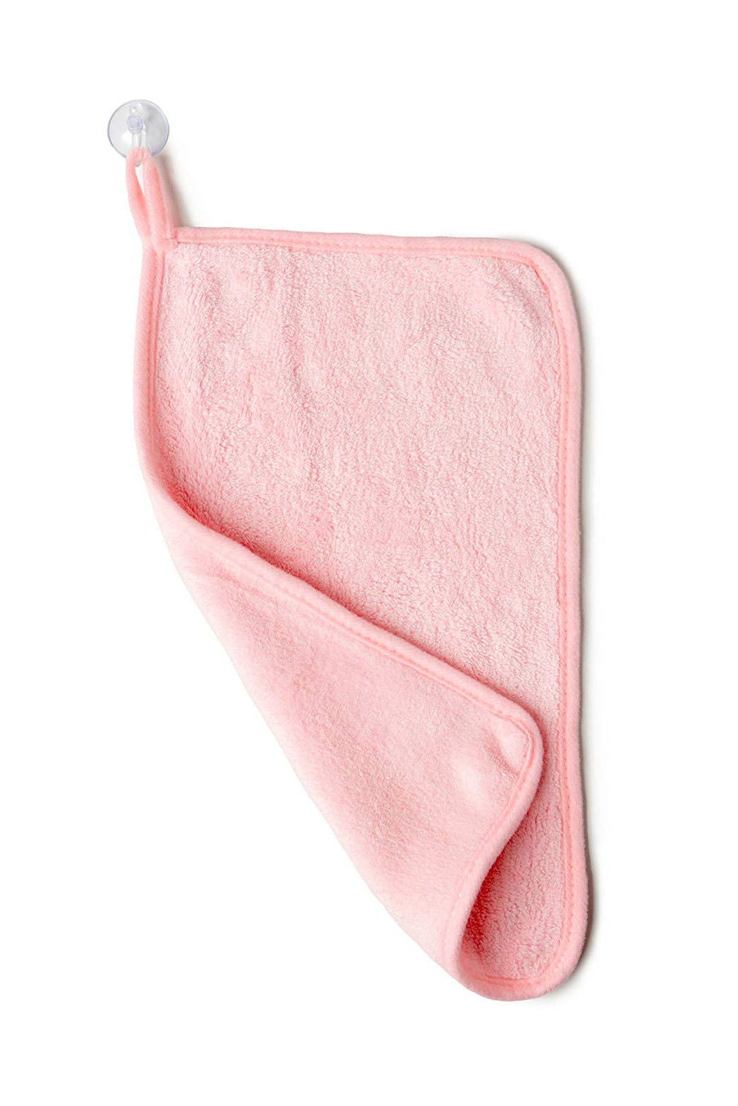 Pink towel with color swatches on a white background