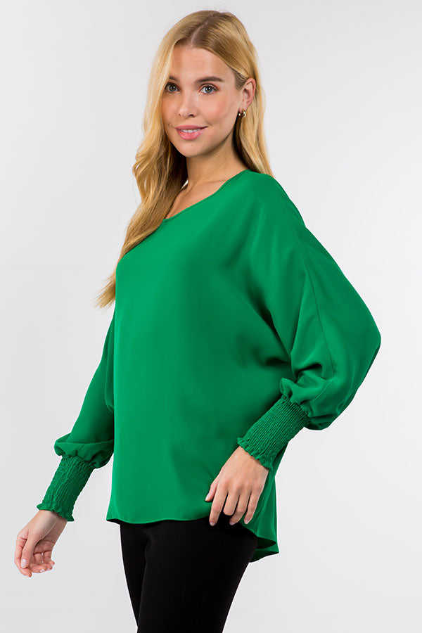 Long Sleeve Top W/ Shirring Sleeve