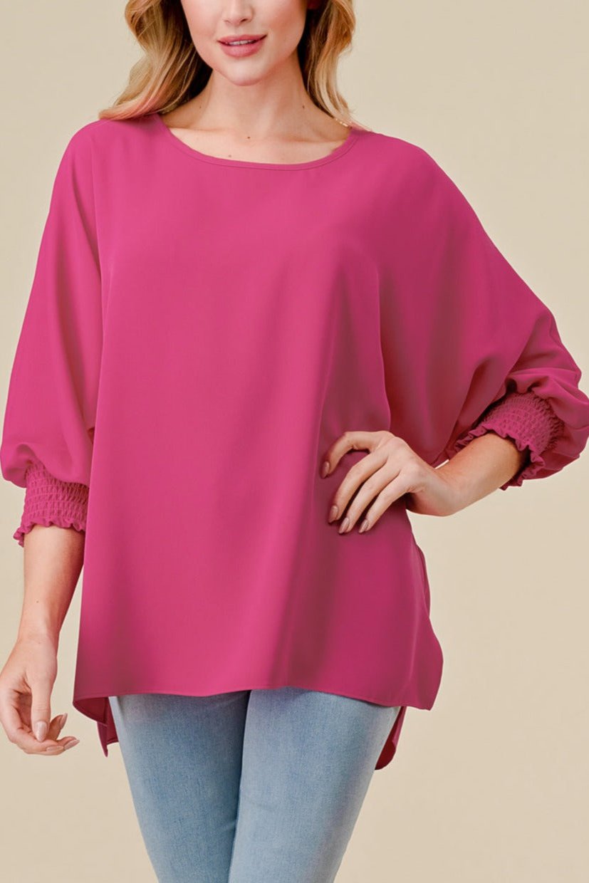 Dolman Sleeve Top W/ Smocked Sleeves