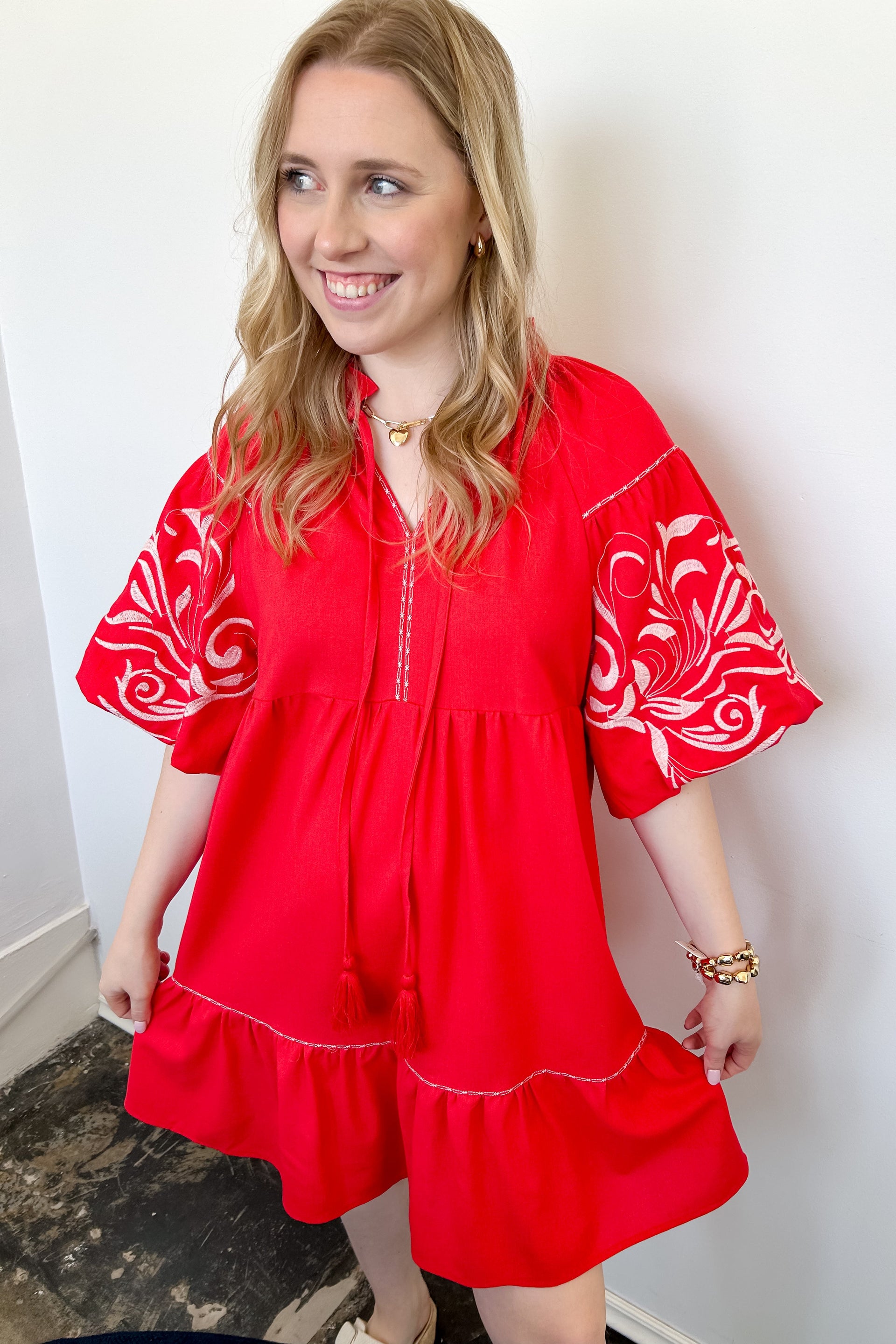 On the Coast Linen Embroidered Dress Poppy / S On the Coast Linen Embroidered Dress Poppy / S