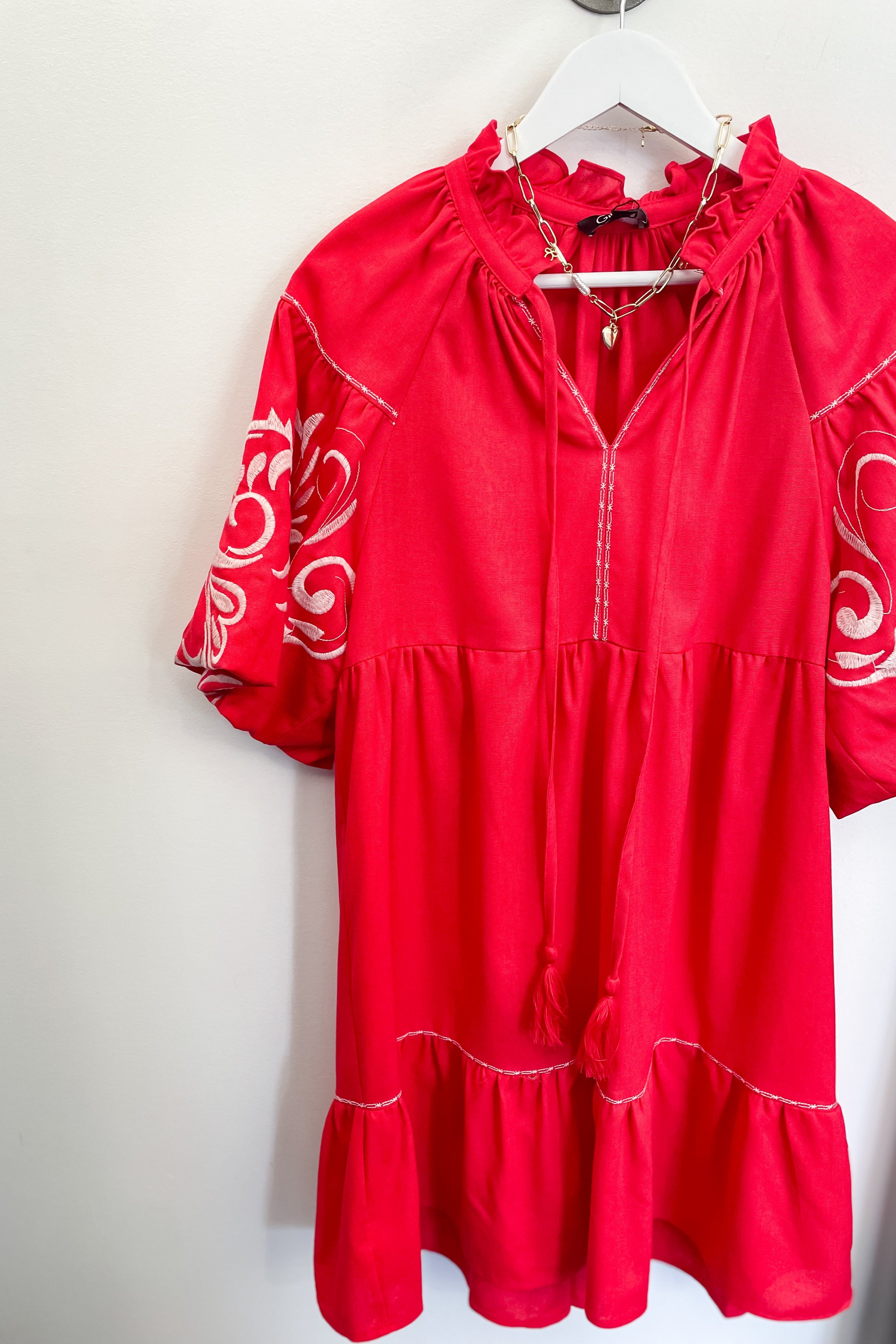 On the Coast Linen Embroidered Dress Poppy / S On the Coast Linen Embroidered Dress Poppy / S