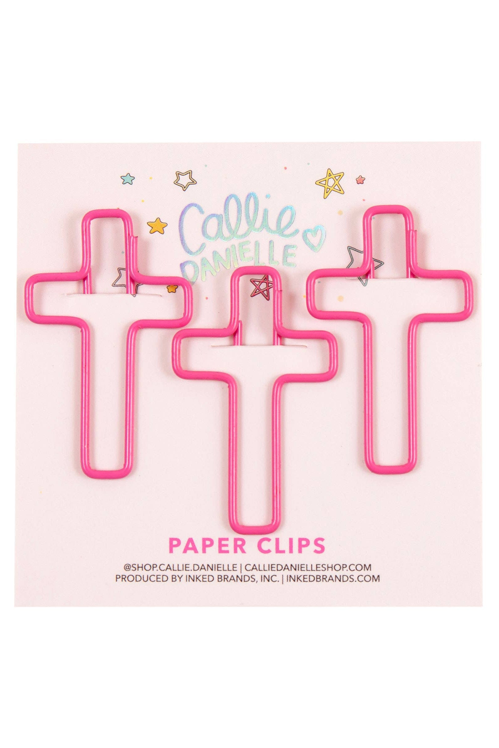 Pink cross-shaped paper clips on a pink background with 'Callie's' branding.