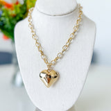 Puffy Heart Pendant Metal Necklace