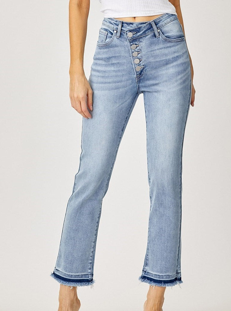 Hi-Rise Cross Over Straight Jeans
