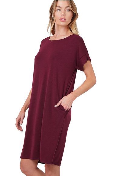 Rolled Short Sleeve Round Neck Dress