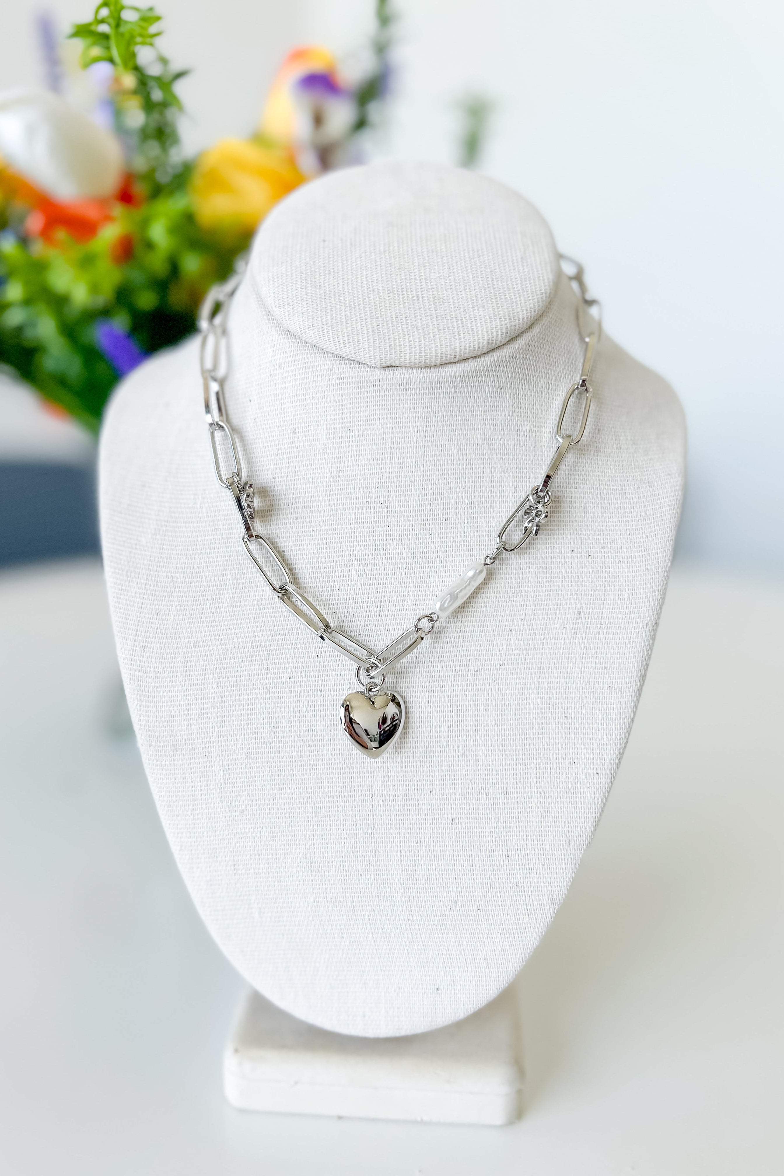 Sodajo Heart Flower Oval Link Necklace