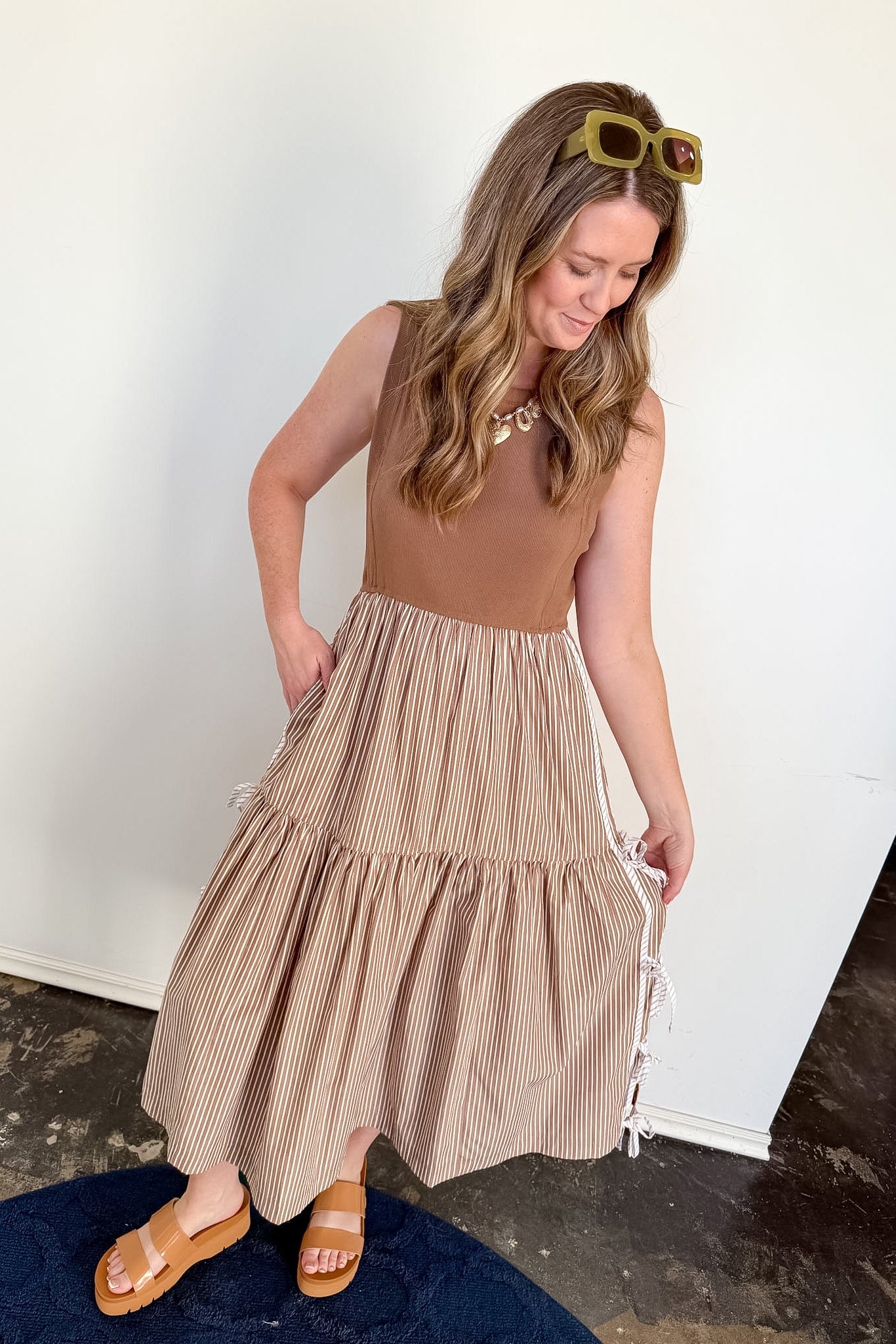 brown striped dress Brown Stripe Mini Dress - All Dresses