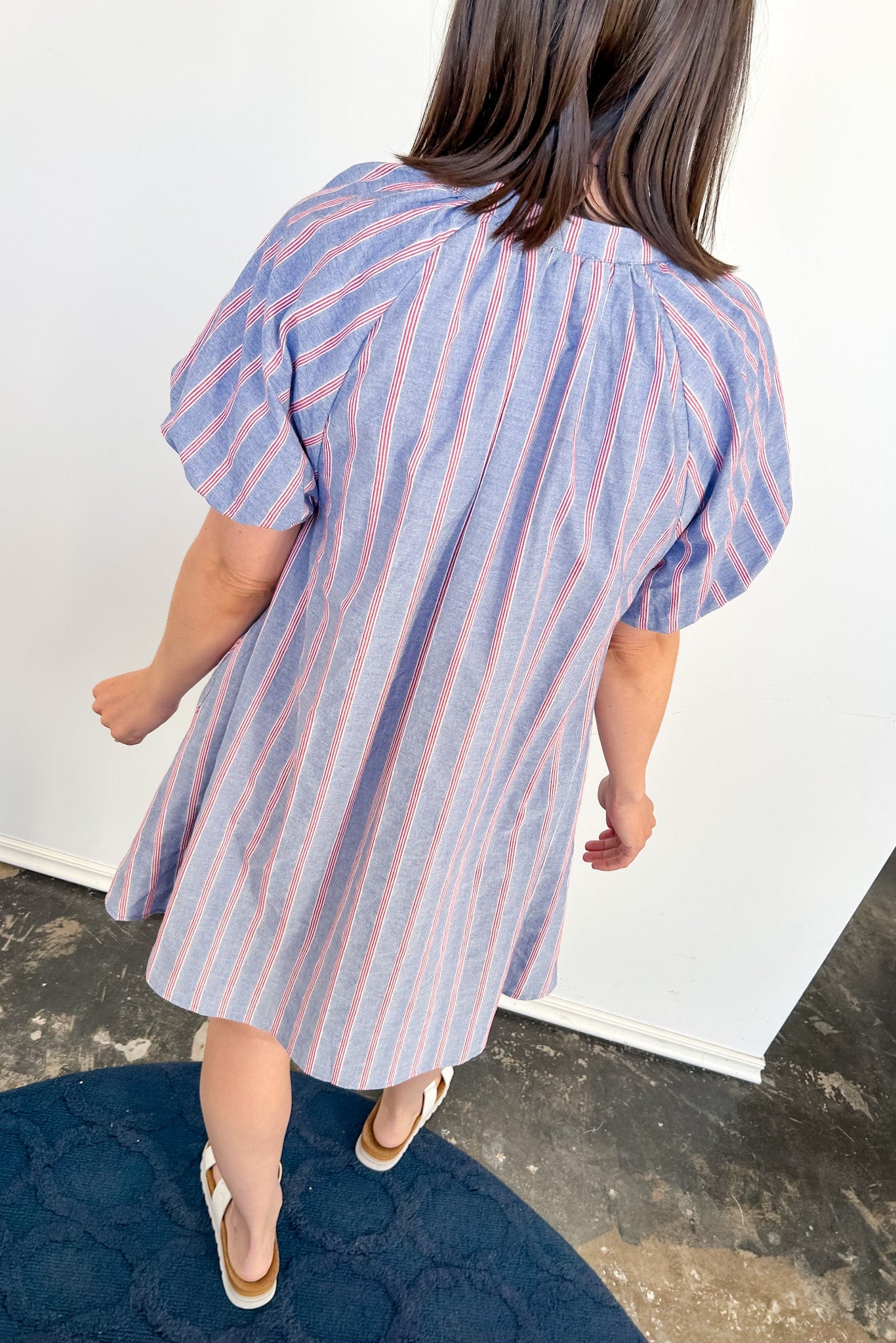 blue and pink striped dress Thierry Colson Alceste Dress - Silk Road Stripes