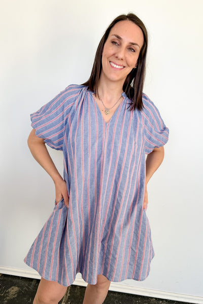baylee mini dress The Baylee Striped Mini Dress Denim / S
