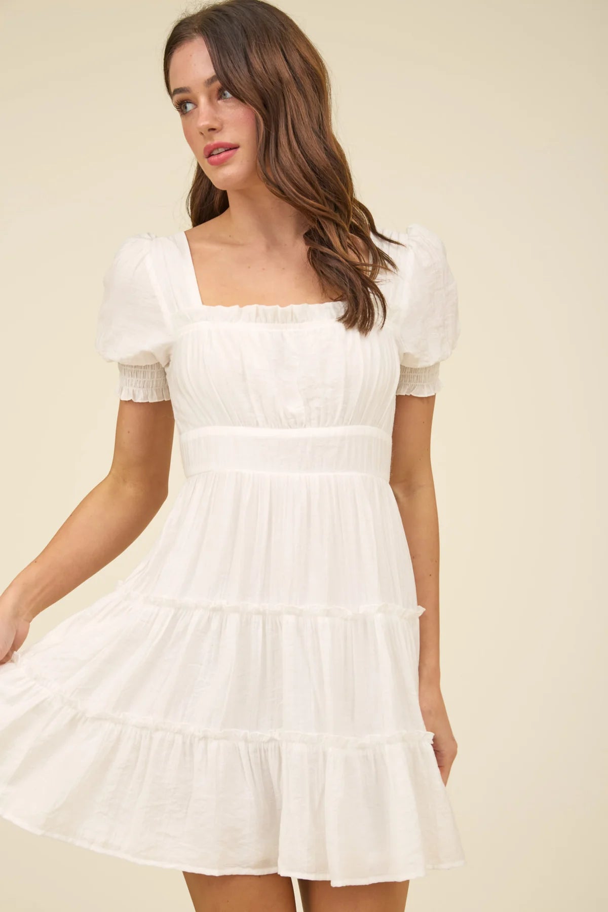 Walk This Way Smocked Mini Dress White / M Walk This Way Smocked Mini Dress White / M