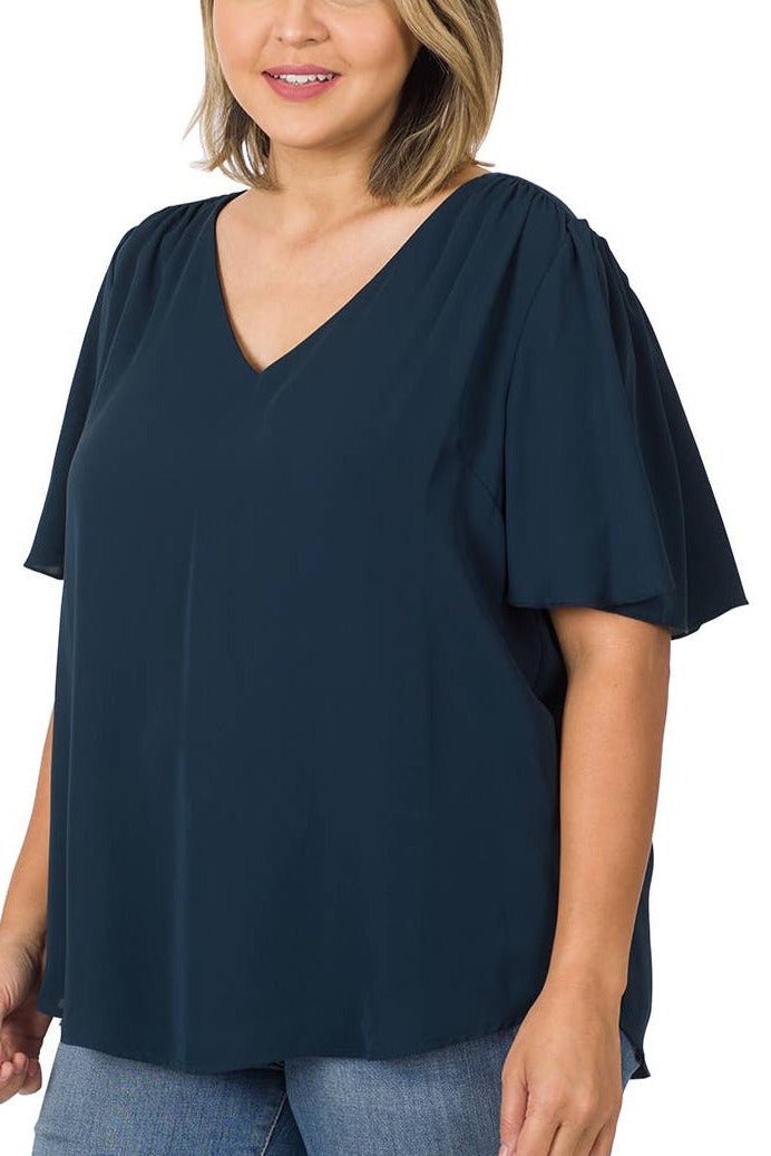 Waterfall Sleeve V-Neck Blouse